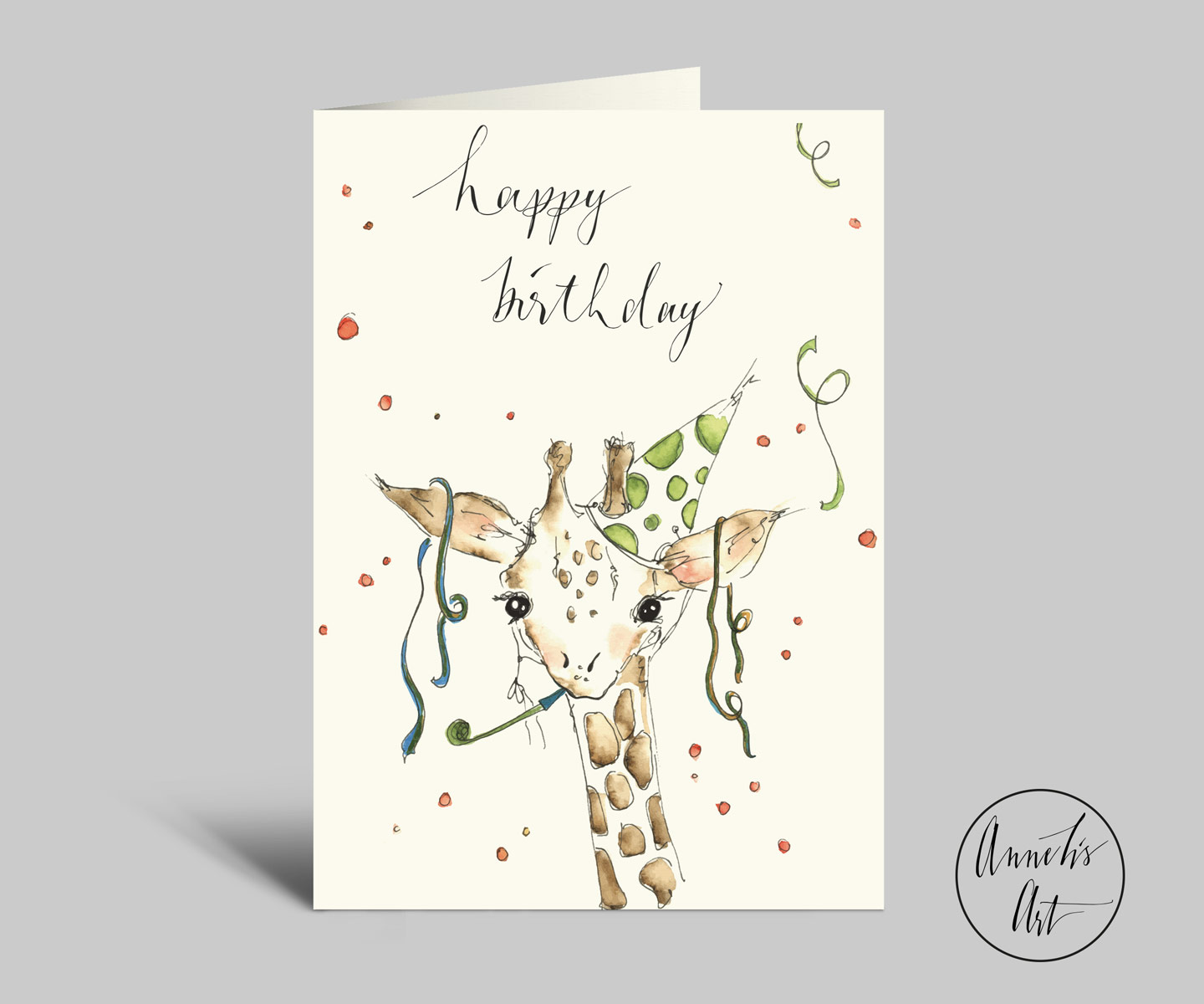 Geburtstagskarte | Happy Birthday | Giraffe macht Party | Klappkarte
