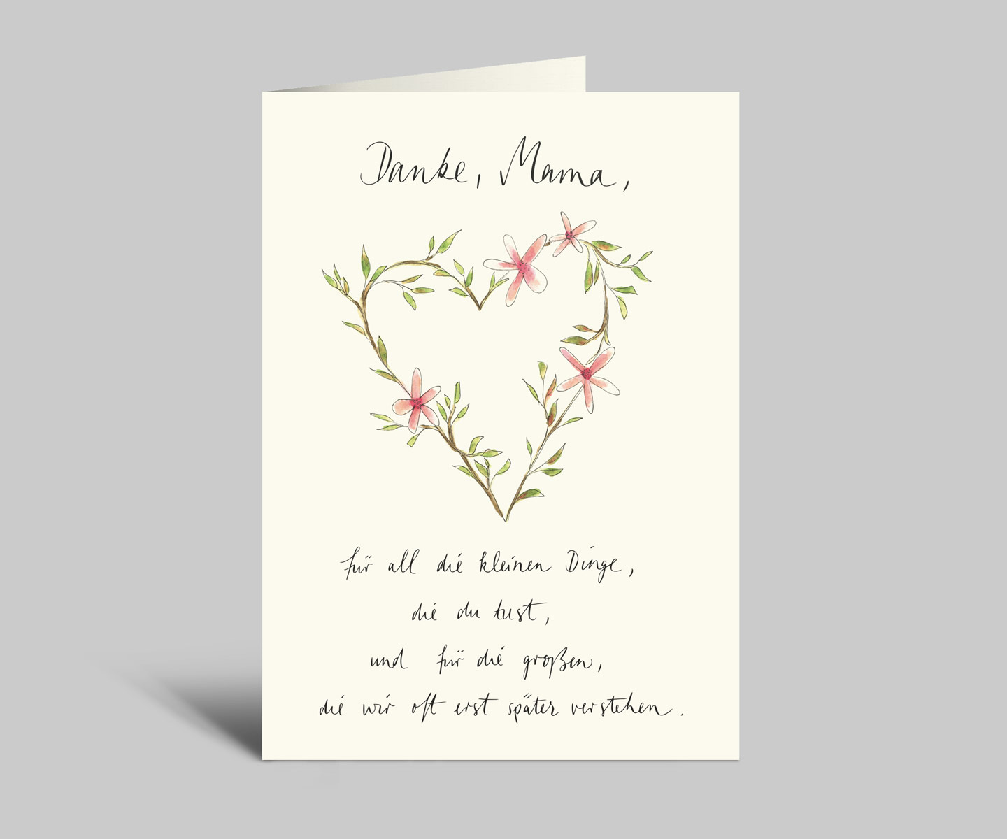 Muttertagskarte | Herz aus Blumen und Ästen | Danke Mama | Klappkarte mit Umschlag