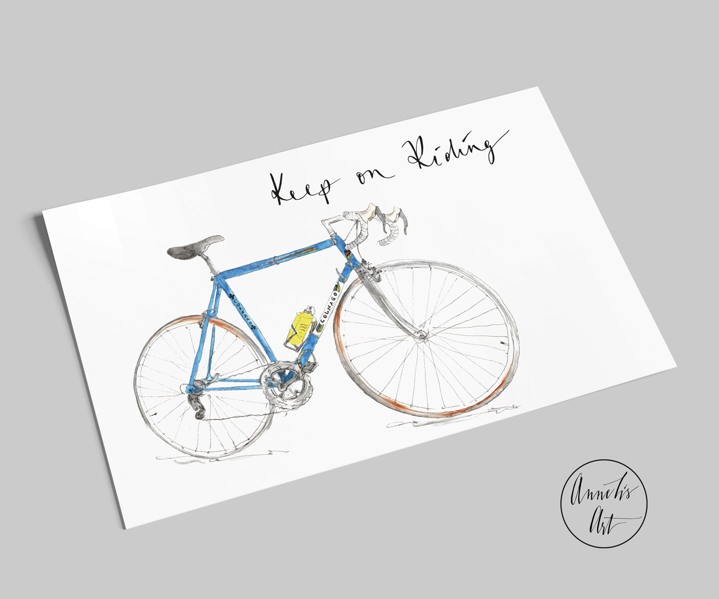Postkarte | Vintage Rennrad mit Spruch "Keep on Riding" Colnago