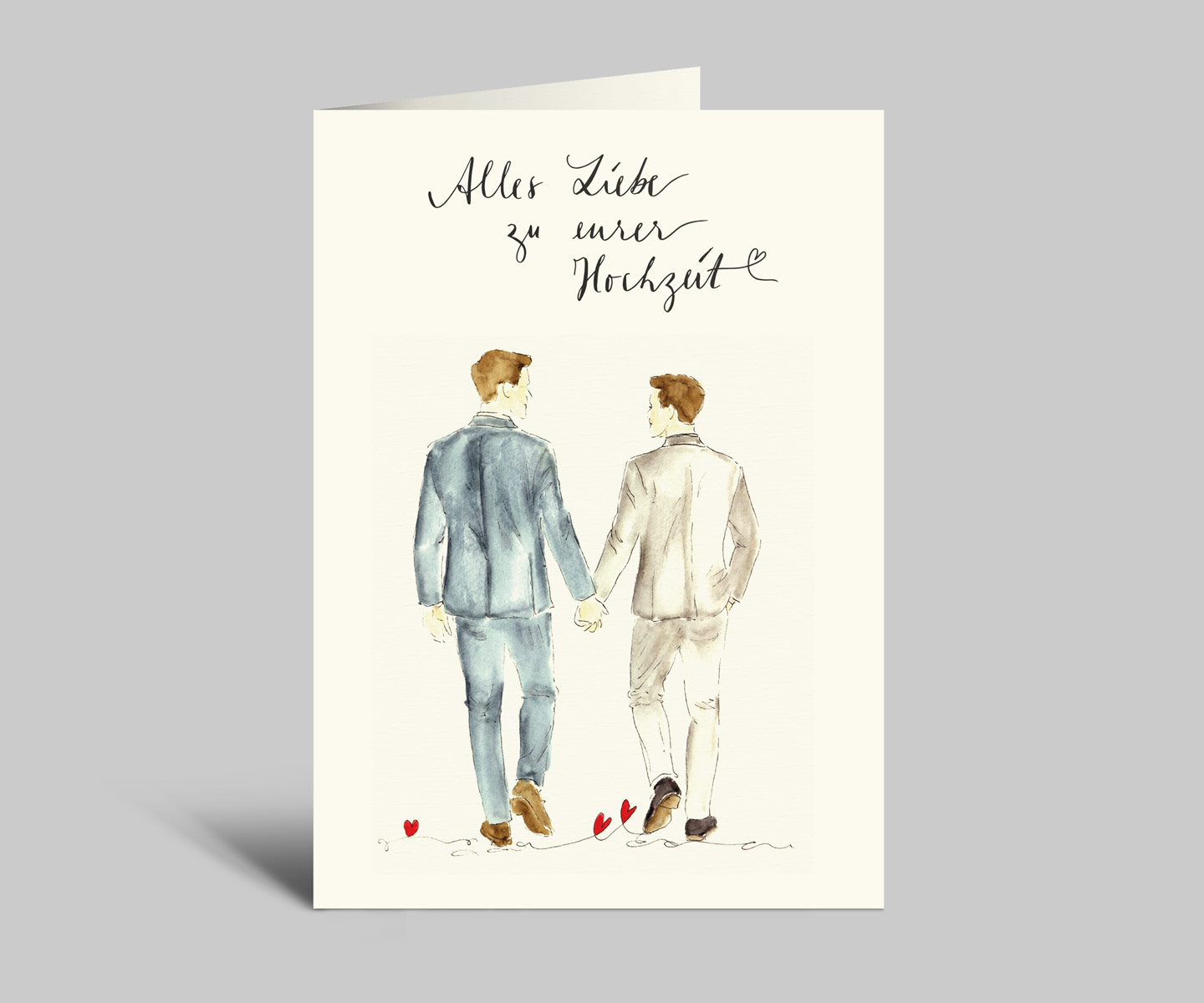 Hochzeitskarte | Zwei Männer im Hochzeitsanzug | Alles Liebe zu eurer Hochzeit | Aquarellkarte mit Umschlag