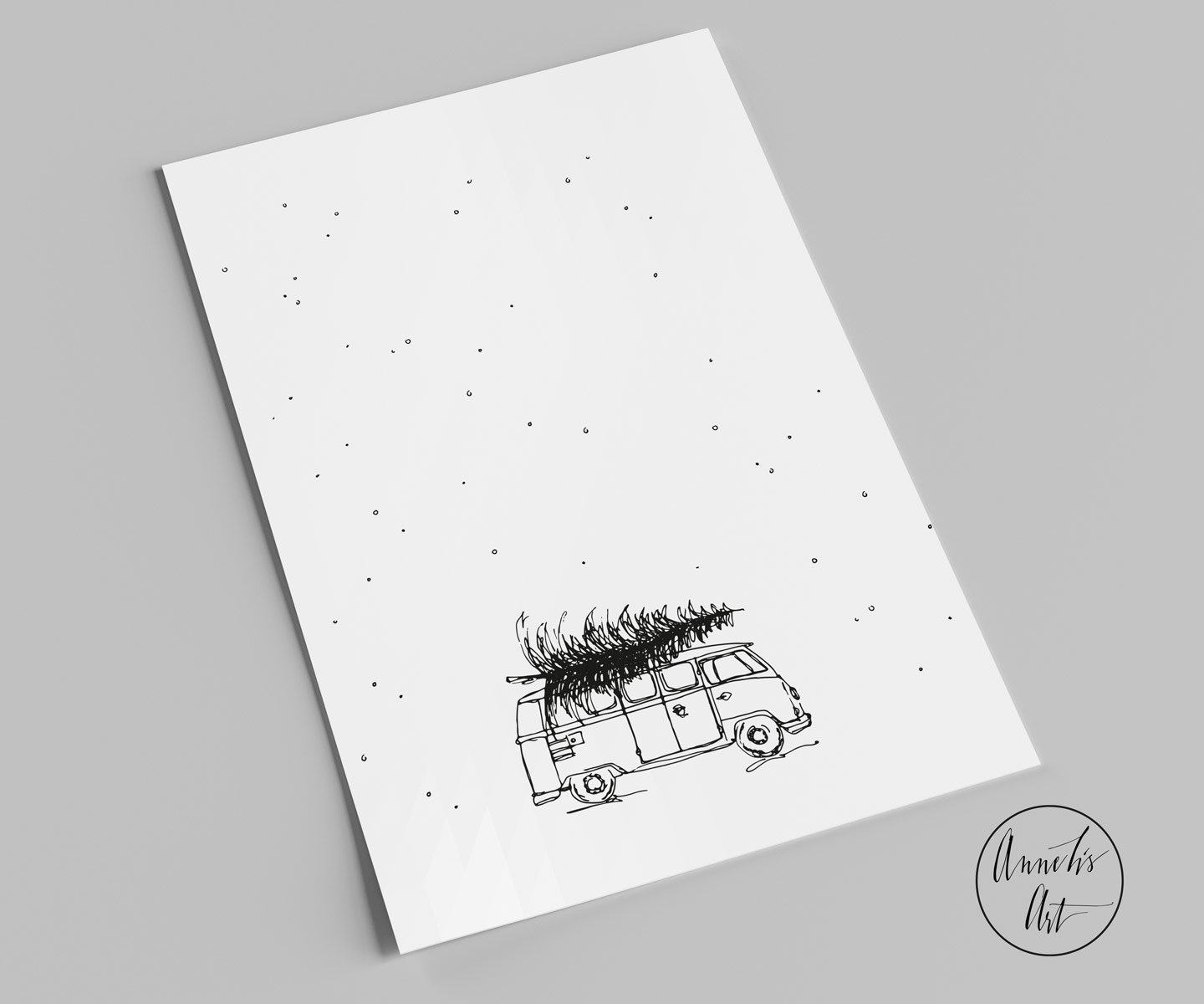 Postkarte | Vanlife Weihnachtskarte | Bulli mit Tannenbaum