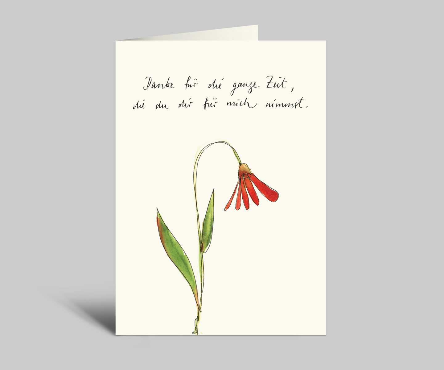 Muttertagskarte | große rote Blume | Danke für die ganze Zeit, die du dir für mich nimmst | Klappkarte mit Umschlag