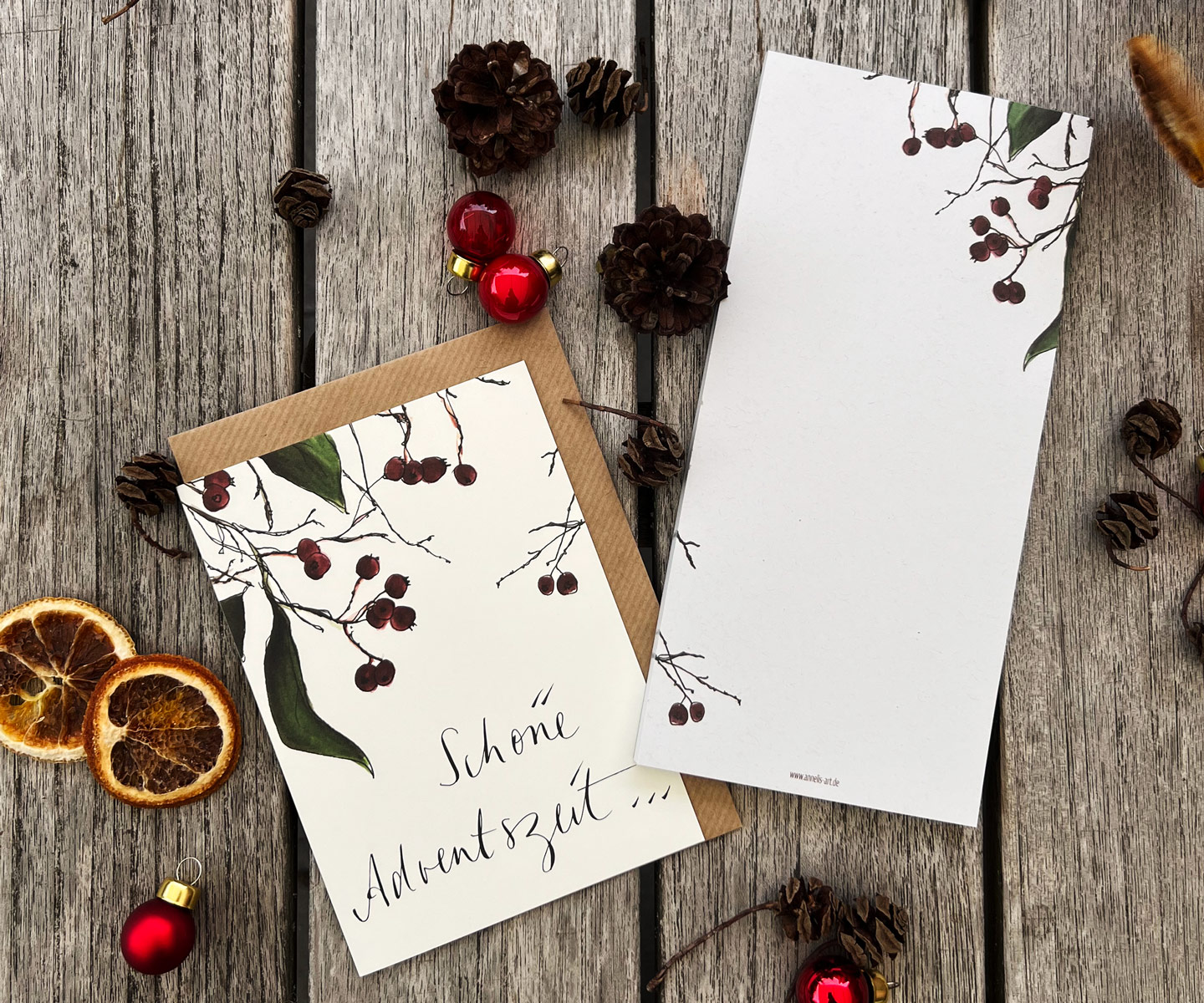 Weihnachtlicher Notizblock - Adventszweige | DIN lang mit 99 x 210 mm