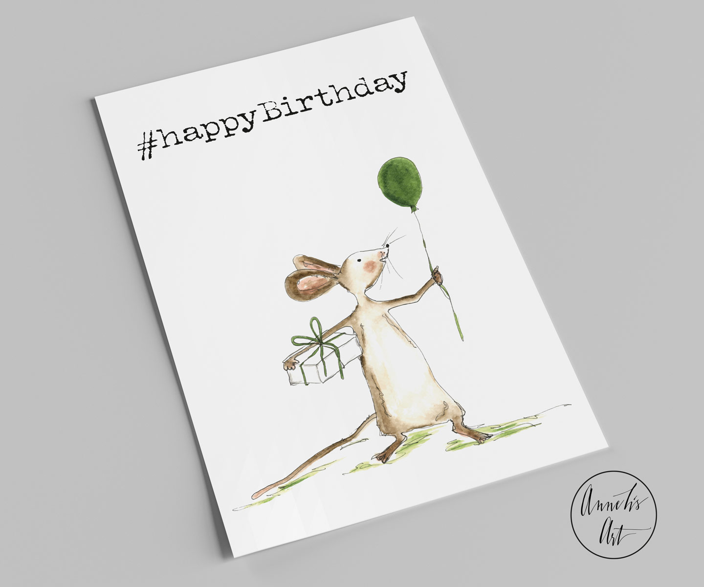 Postkarte | Geburtstagskarte | #happyBirthday | Maus mit Geschenk und Ballon