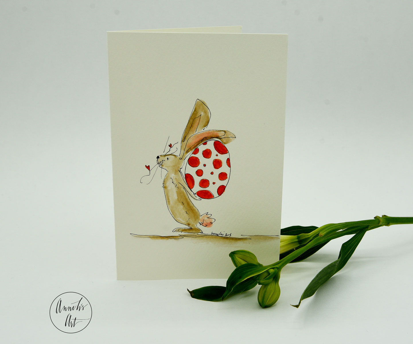 Grußkarte mit Umschlag | Hase mit Ei hinterm Rücken | Osterkarte 