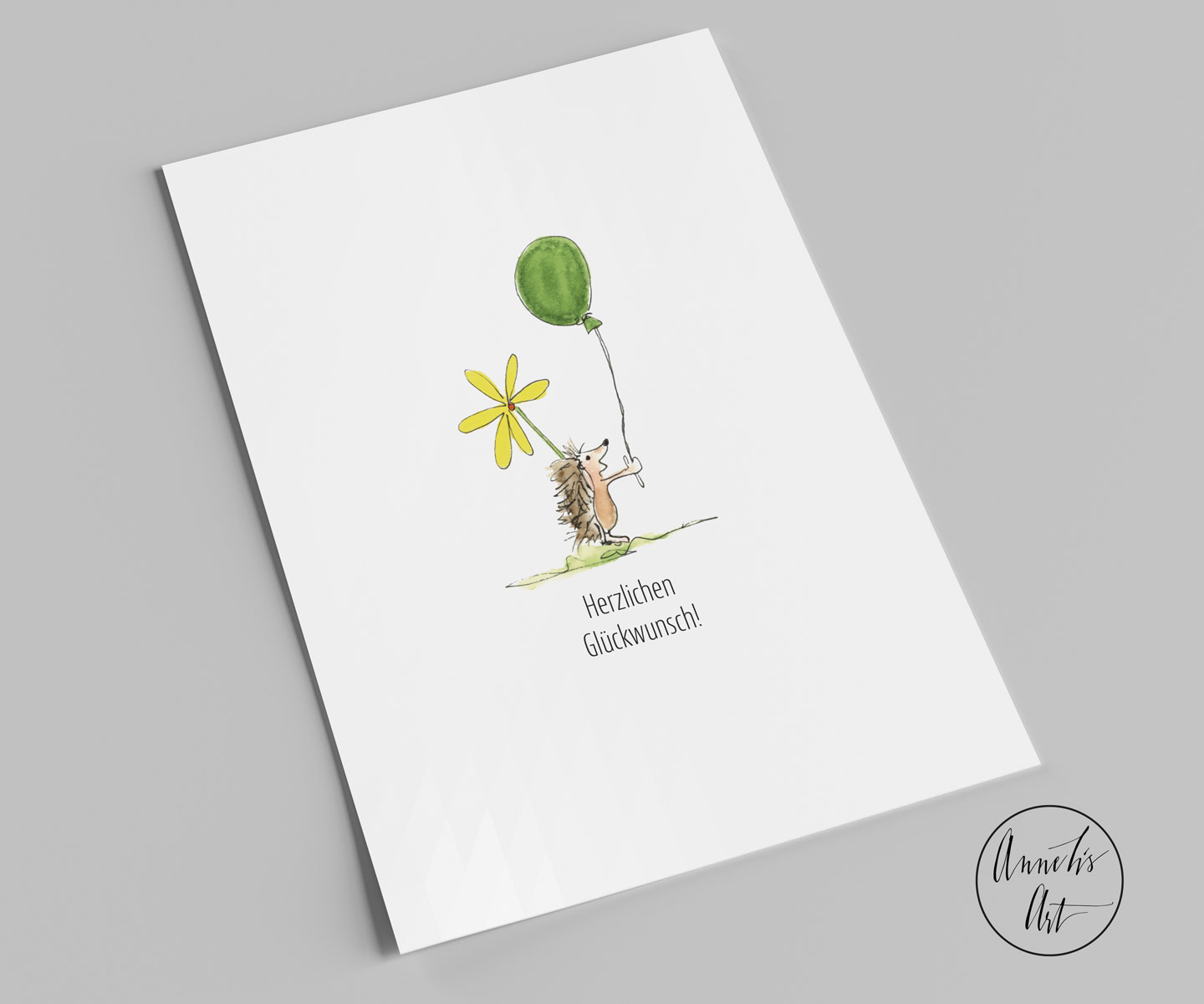 Postkarte | Herzlichen Glückwunsch | Igel mit Ballon | Geburtstagskarte 