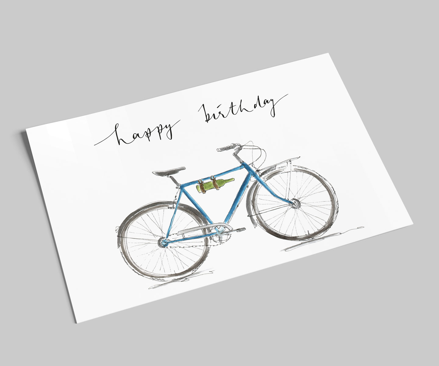 Weinrad - Happy Birthday - Gut ausgestattetes Fahrrad | Postkarte DIN A6