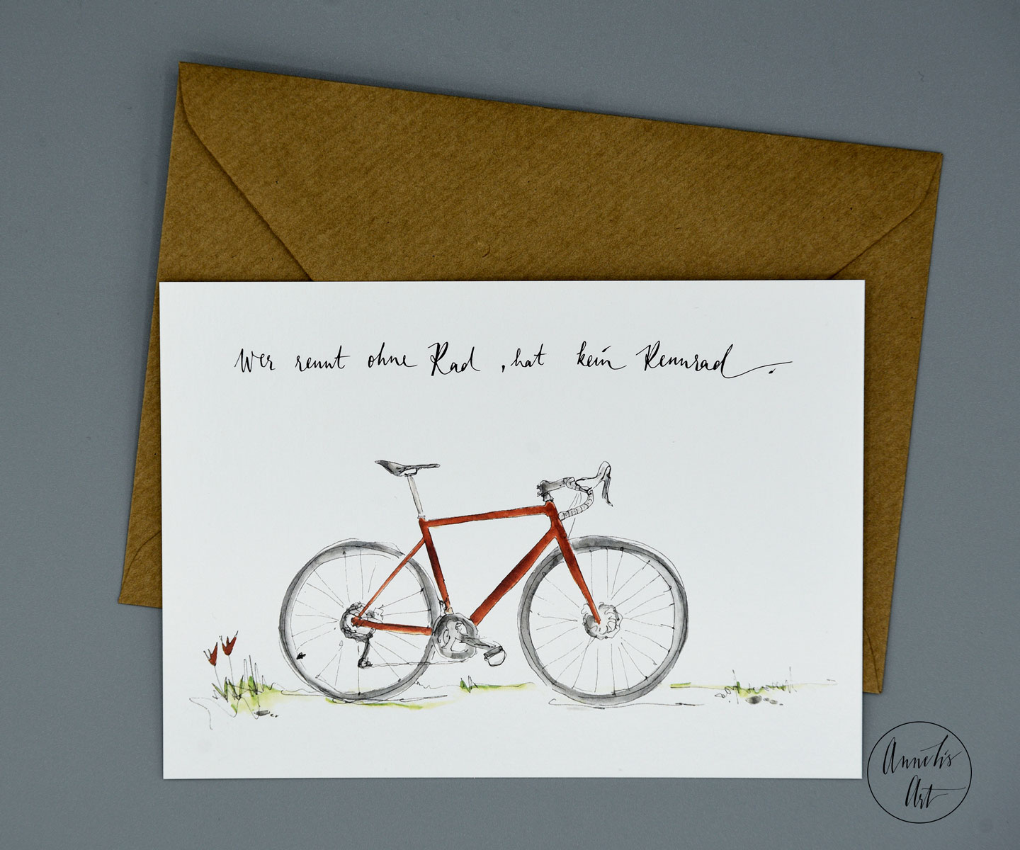 Postkarte | Rennrad mit Spruch "Wer rennt ohne Rad..."