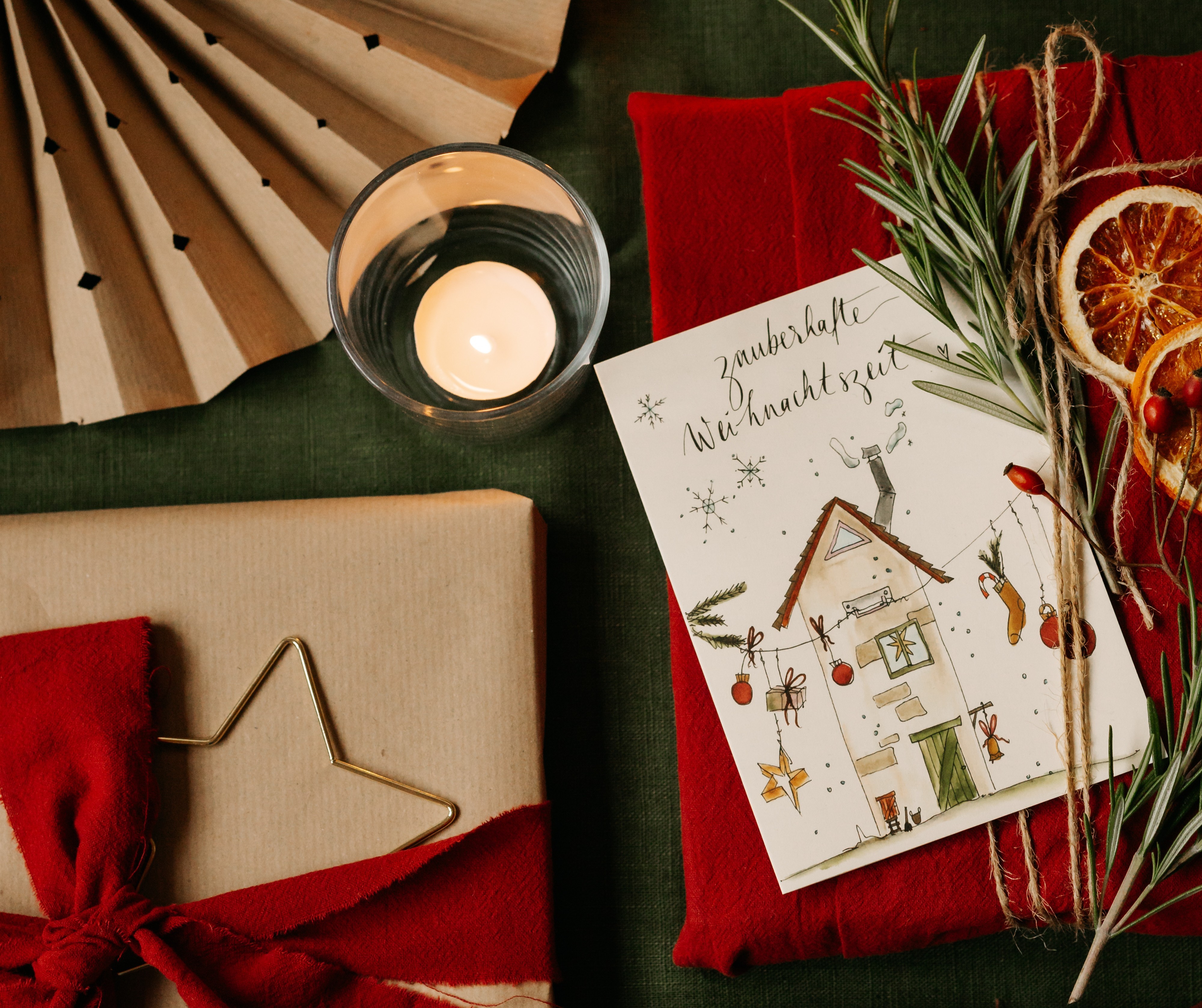 Zauberhafte Weihnachtszeit | Weihnachtskarte | gemütliches Haus und Weihnachtsdeko | Klappkarte DIN A6