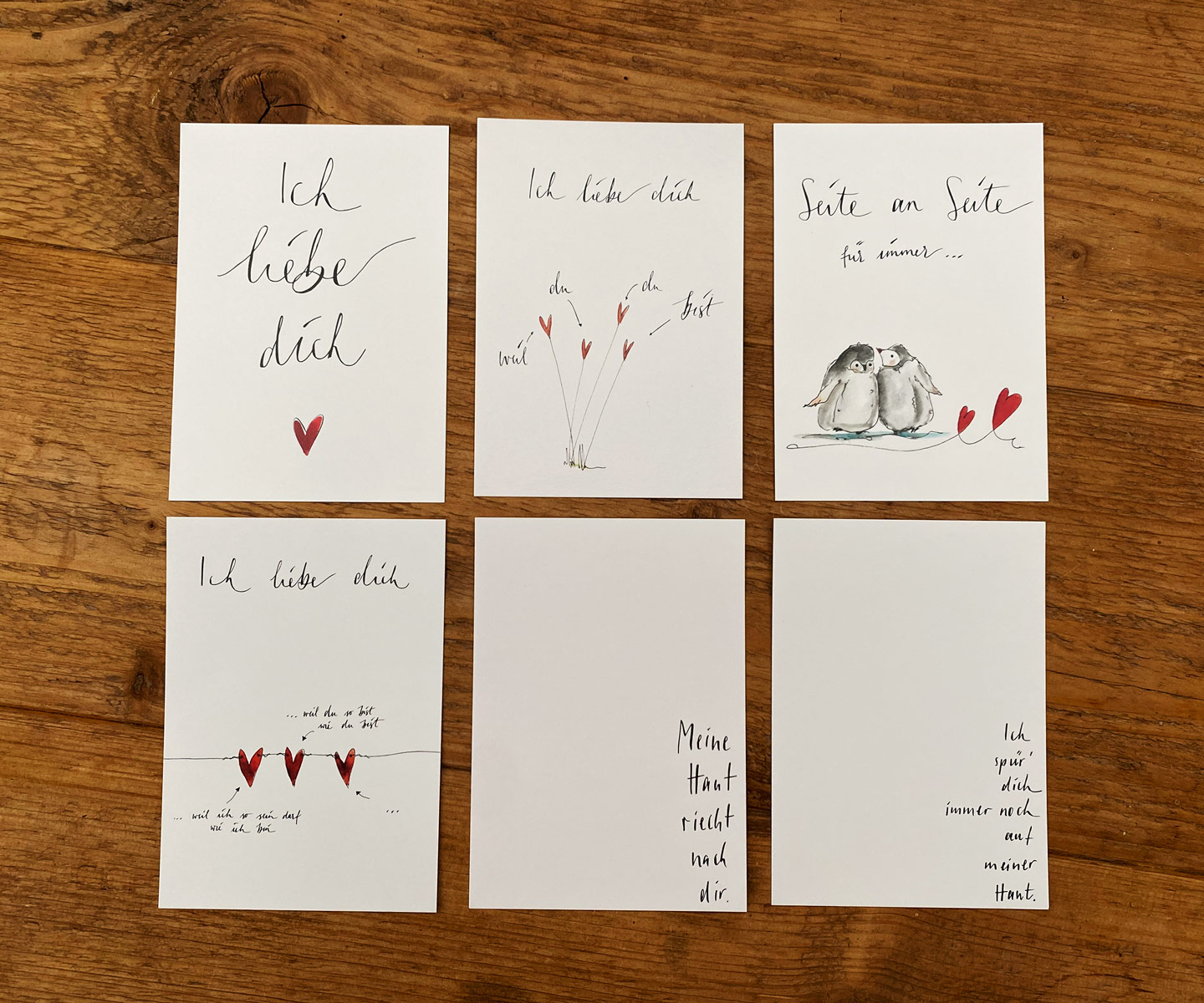 Liebeskarten-Set, 6 Liebeskarten zum Valentinstag und einfach nur so