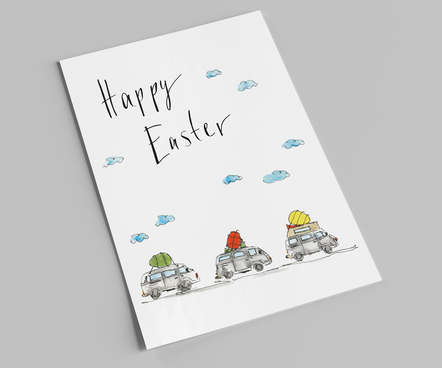  Osterkarte "Happy Easter" | Bullikarte | Ostereier auf dem Dach