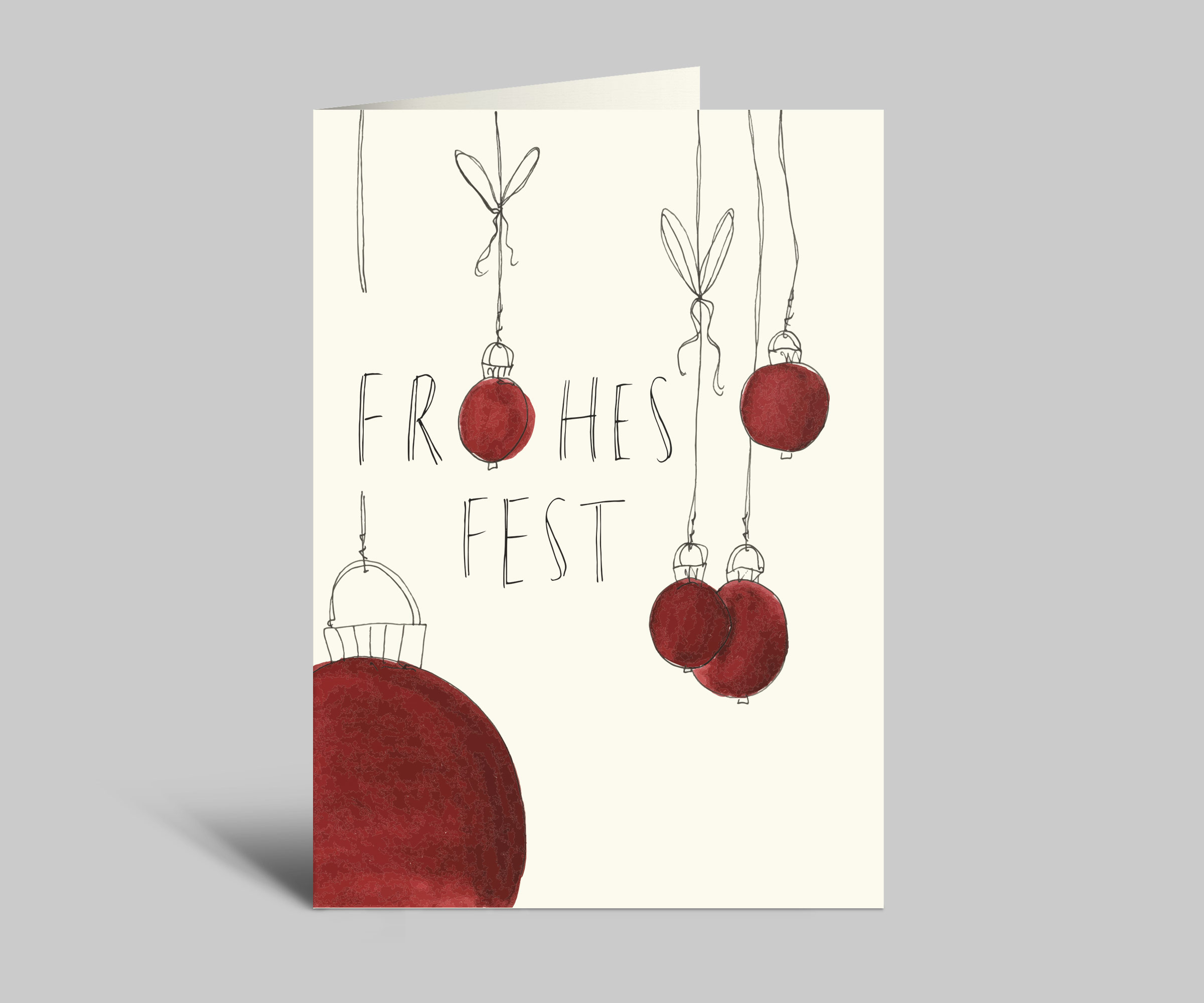 Frohes Fest | Weihnachtskarte | rote Weihnachtskugeln | Klappkarte A6 
