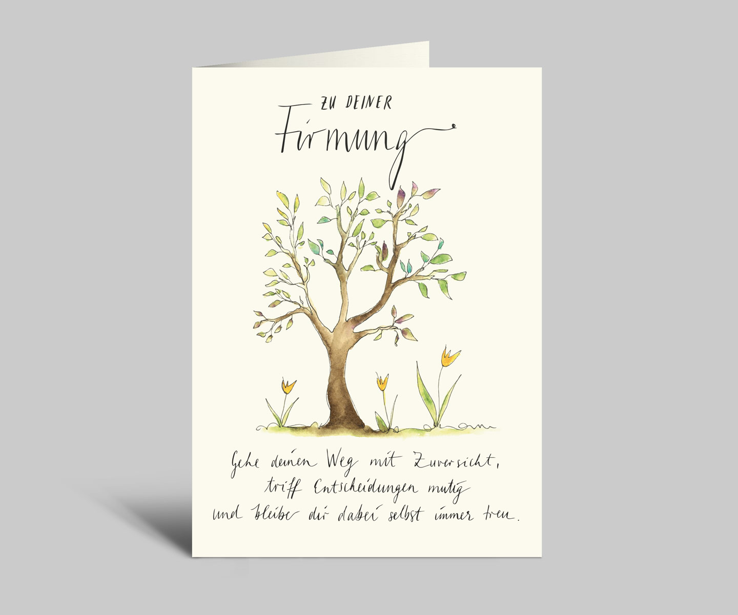 Karte zur Firmung mit Spruch | Aquarell-Baum | Zu deiner Firmung | Klappkaret mit Umschlag