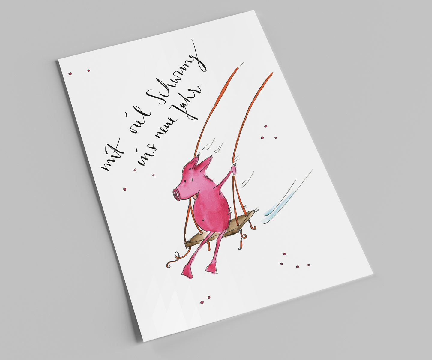Neujahreskarte | Glücksschwein | Mit viel Schwung ins neue Jahr | Postkarte Silvester mit Spruch