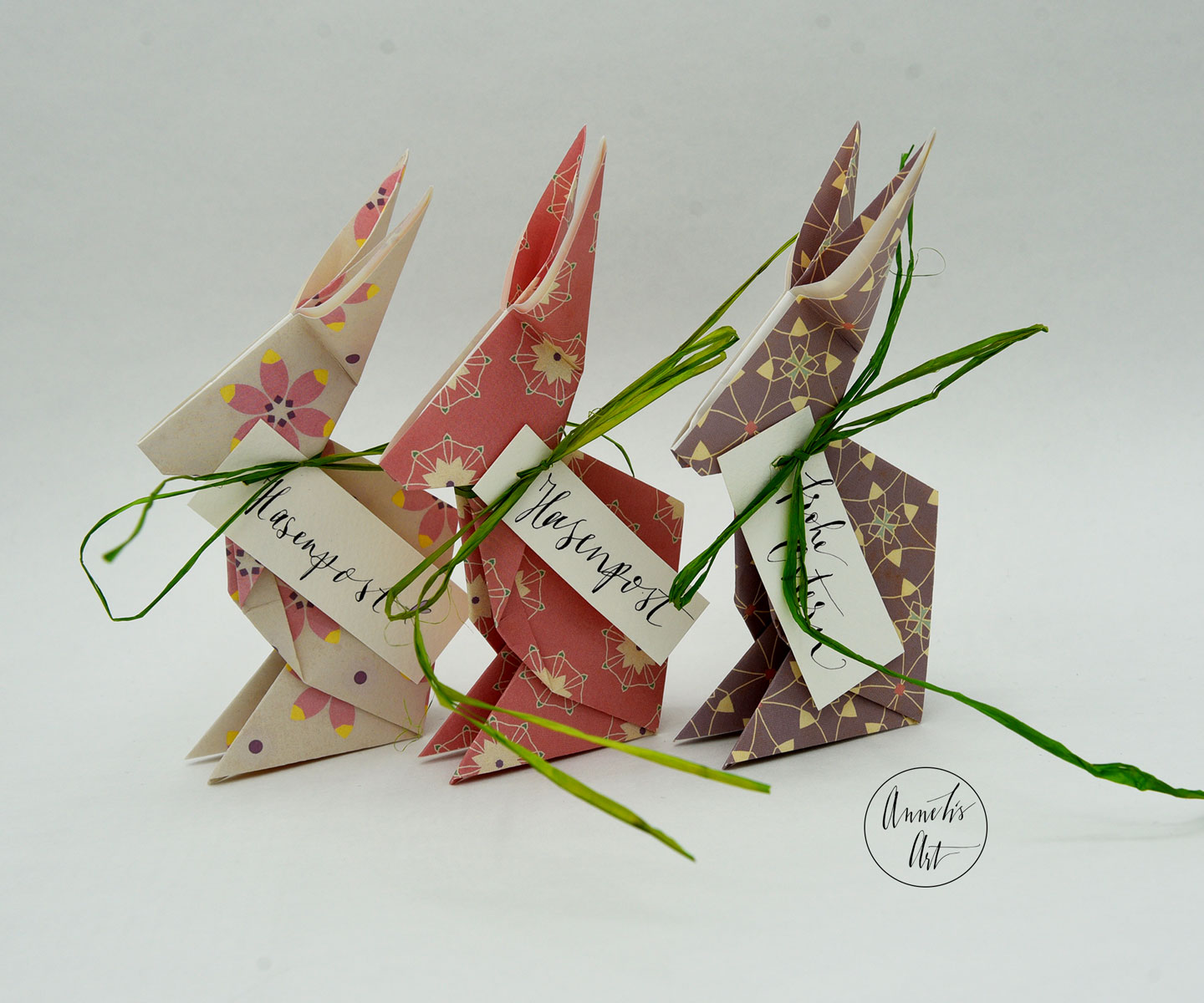 Origami Osterhasen 3er Set + deine persönlichen Schriftzüge | Ladung Frühlingsgrüße | Ostern 