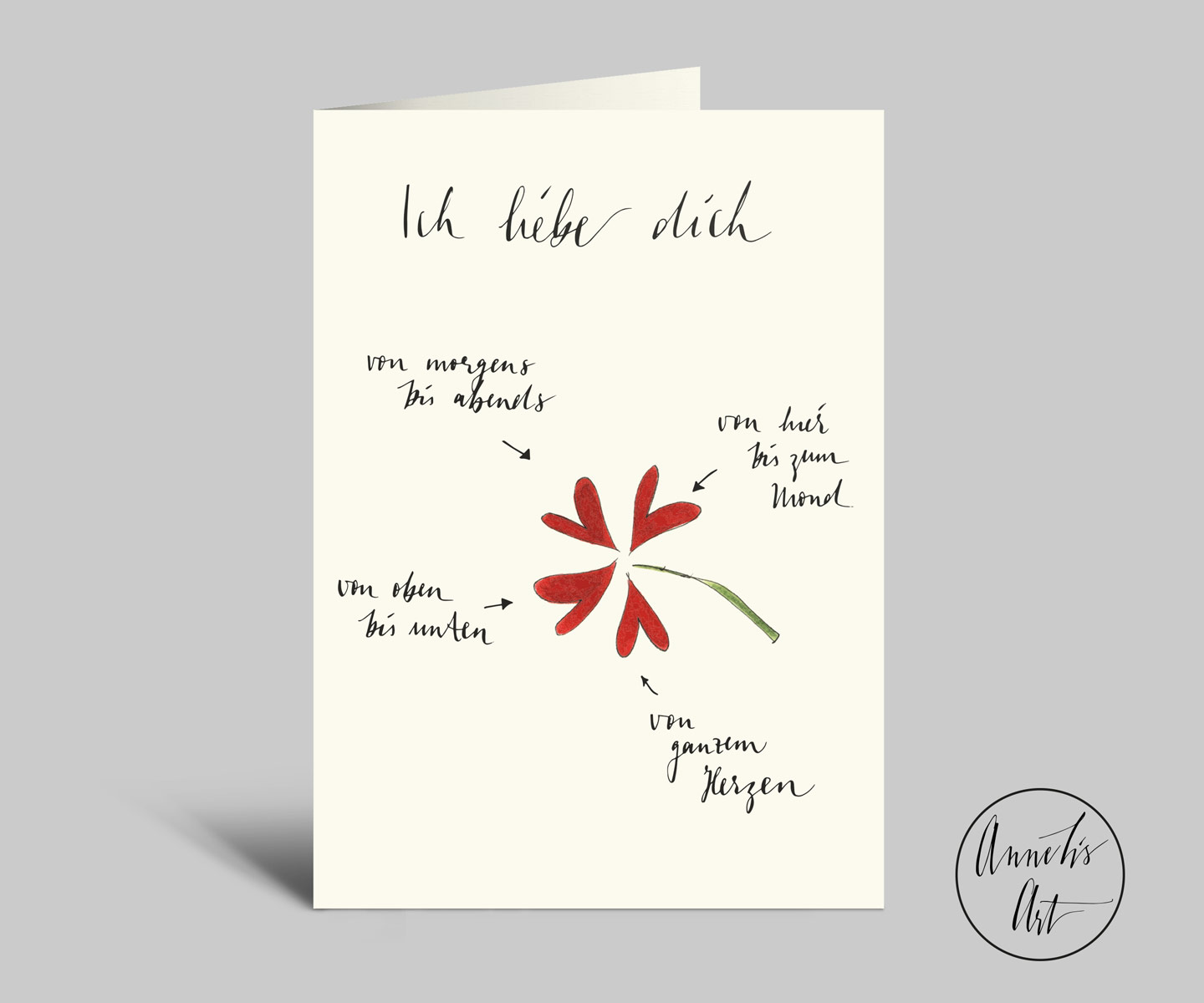 Liebeskarte | Valentinstagskarte mit Kleeblatt aus Herzen  | Ich liebe dich