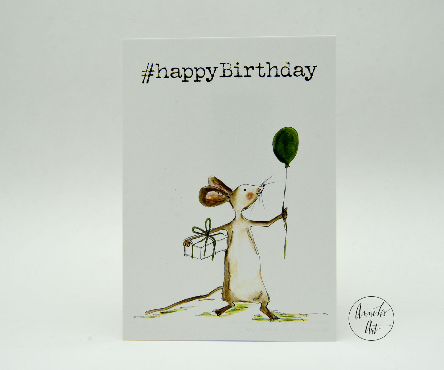 Postkarte | Geburtstagskarte | #happyBirthday | Maus mit Geschenk und Ballon