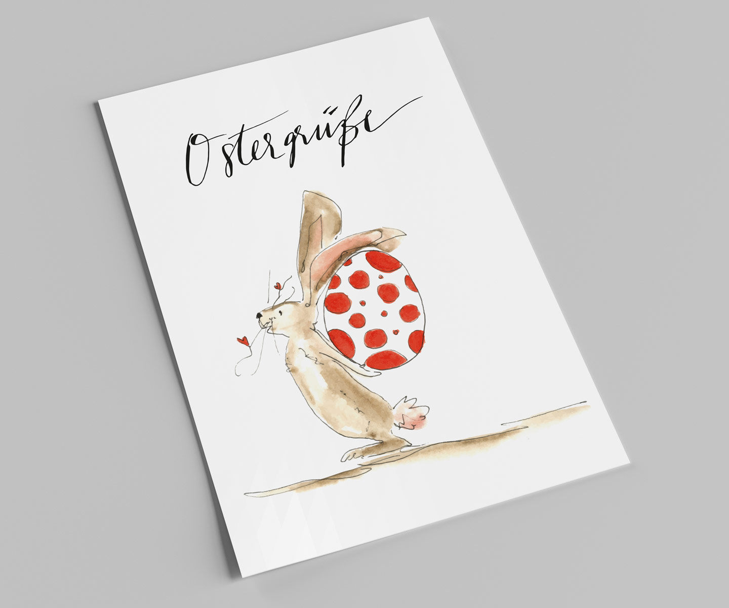 Postkarte | Osterkarte | Hase mit Ei hinterm Rücken 