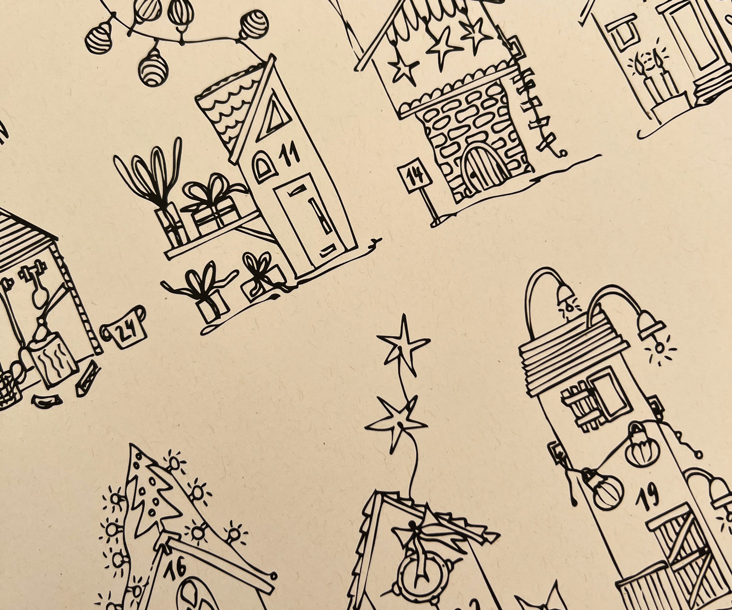 Adventskalender zum Ausmalen | 24 Häuschen bis Weihnachten | hochwertiger Druck |  30 x 40 cm