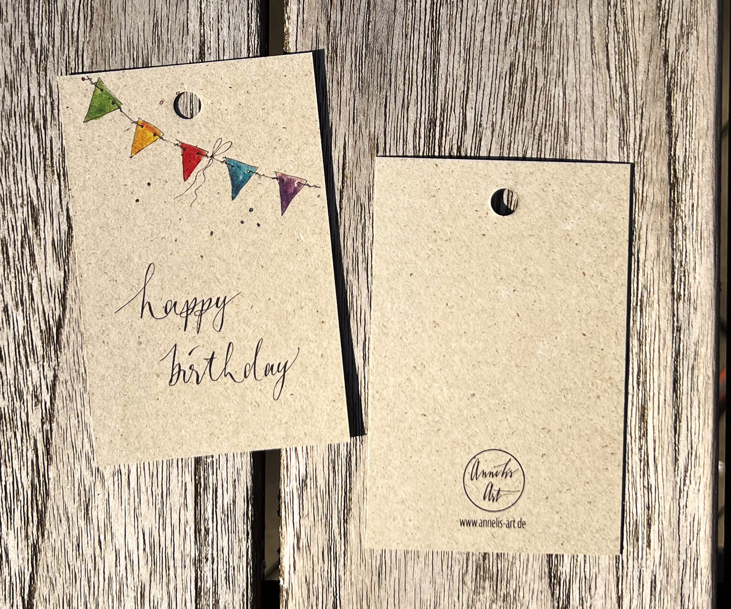 5 x Geschenkanhänger zum Geburtstag | Bunte Wimpelkette | Happy Birthday | 5er Set auf Graspapier | 85 x 55 mm