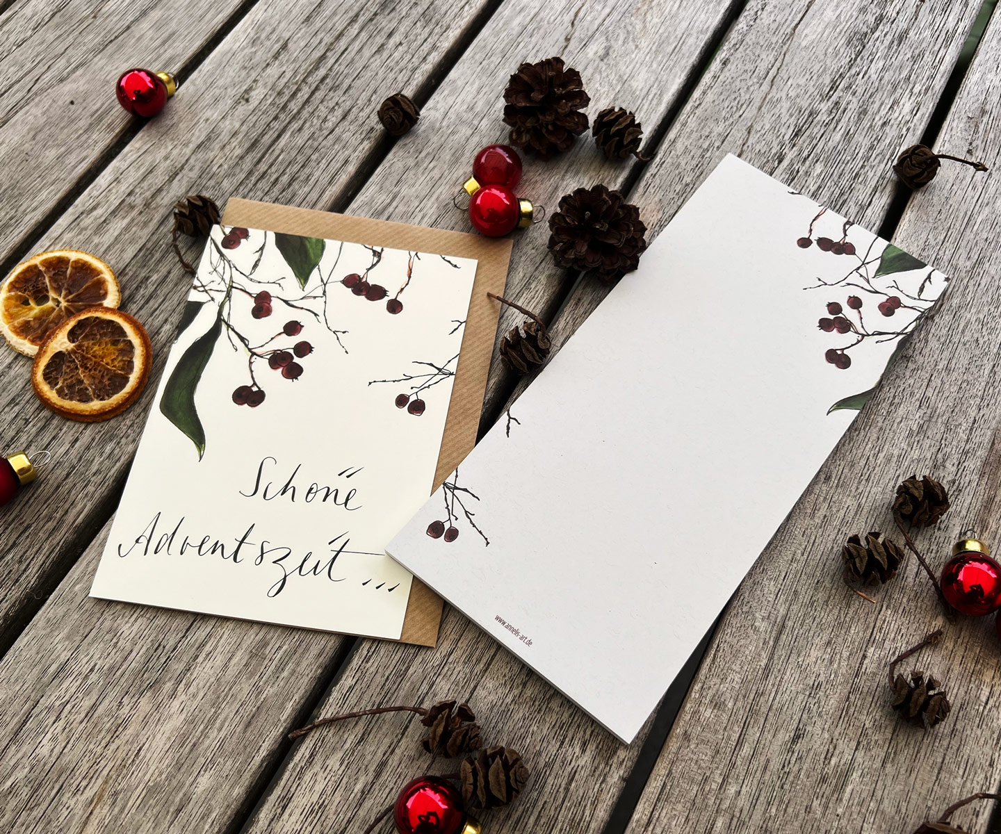 Weihnachtlicher Notizblock - Adventszweige | DIN lang mit 99 x 210 mm