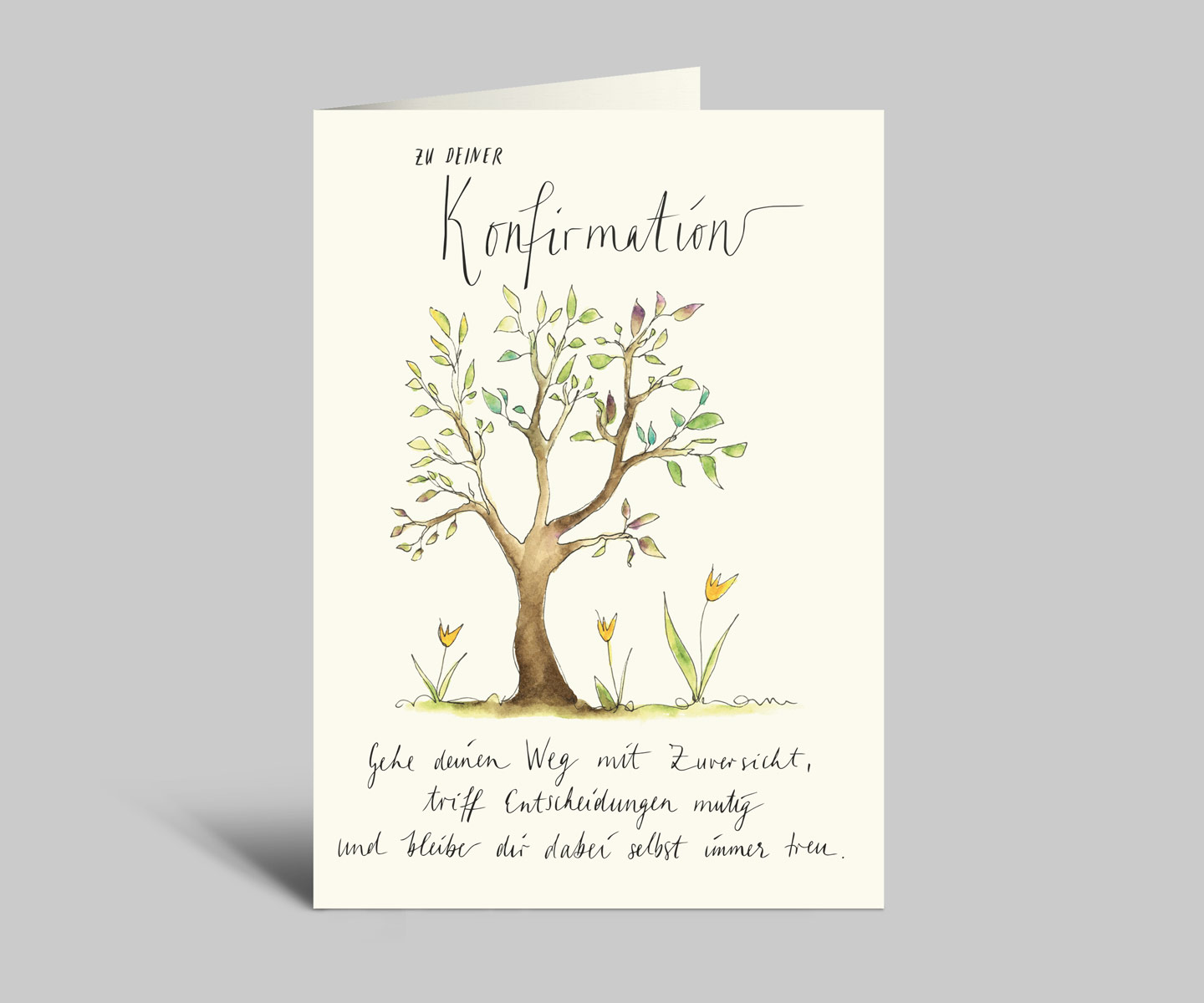 Karte zur Konfirmation | Aquarell-Baum | Gehe deinen Weg mit Zuversicht | Klappkarte mit Umschlag