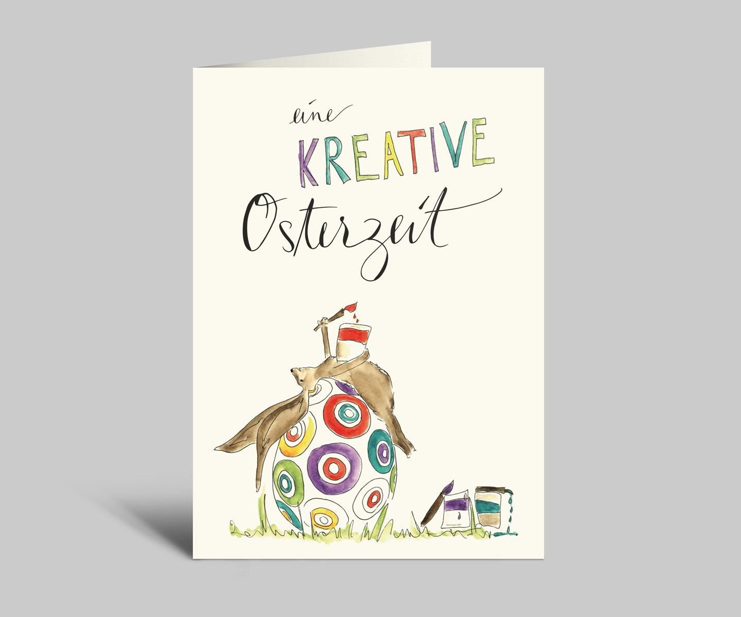 Kreative Osterkarte |  Osterhase bemalt riesiges Osterei | Eine kreative Osterzeit | Klappkarte mit Umschlag