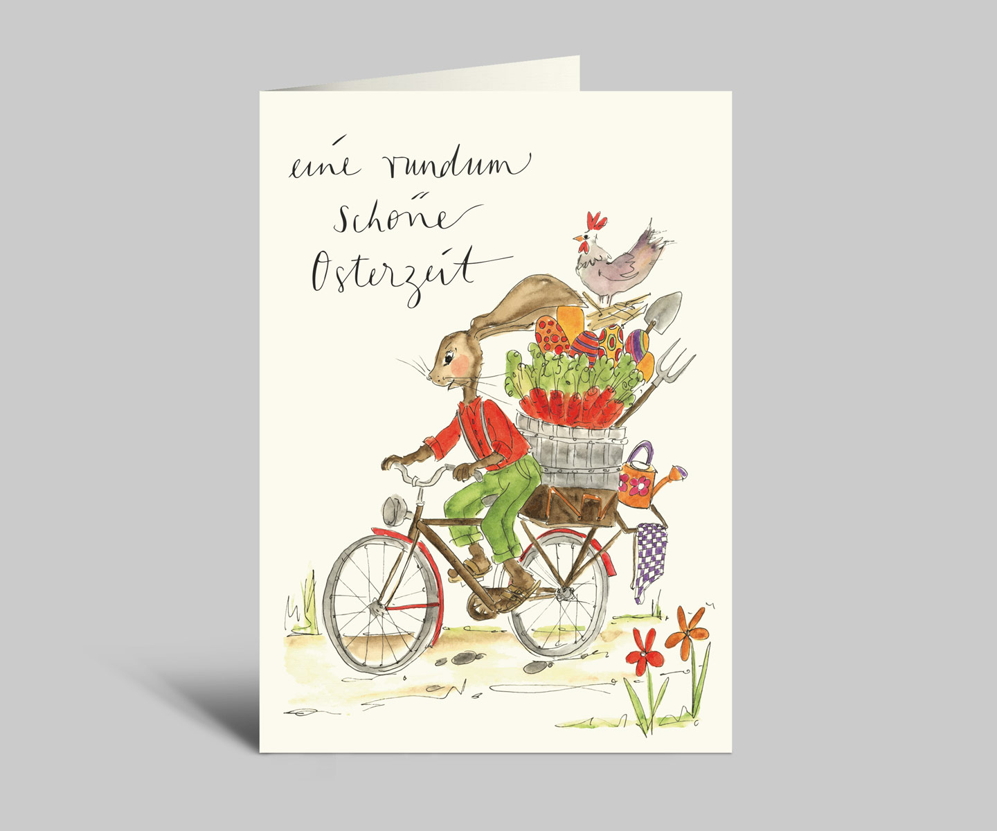 Osterkarte | Osterhase auf Fahrrad | Eine rundum schöne Osterzeit | Klappkarte mit Umschlag