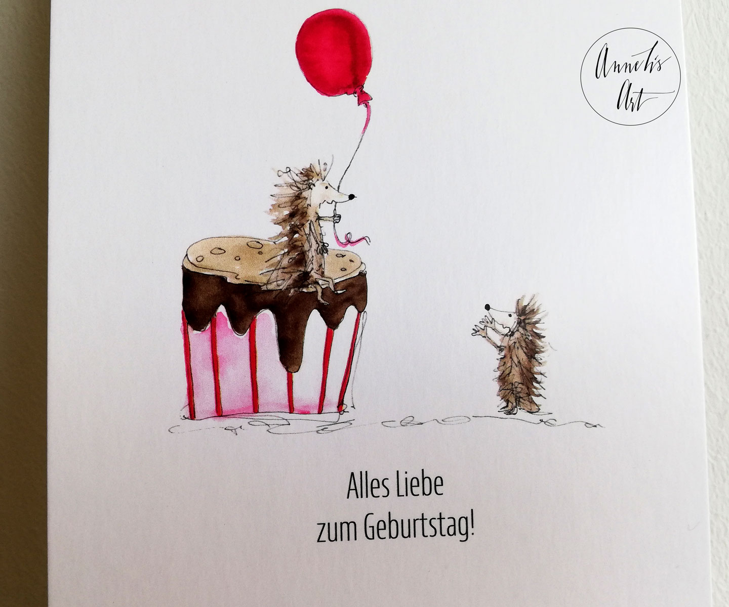 Postkarte | Alles Liebe zum Geburtstag | Igel und Torte | Geburtstagskarte 