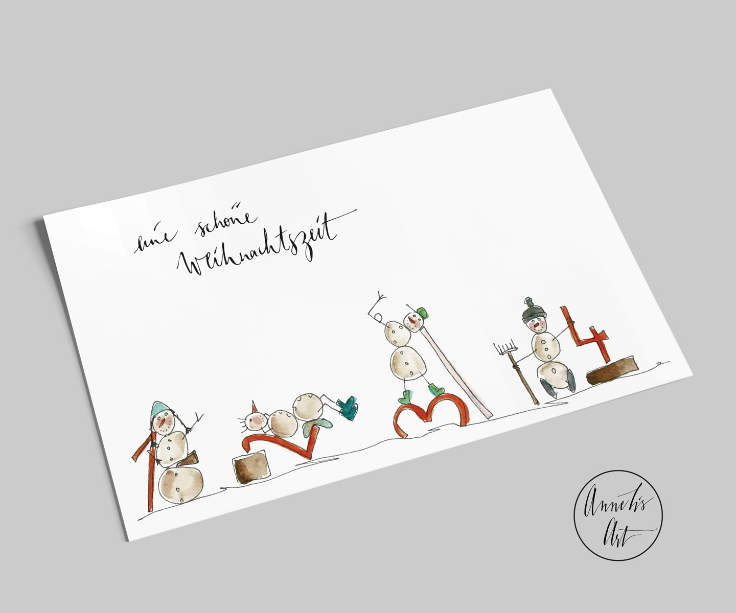 Postkarte | Weihnachtskarte | Schöne Weihnachtszeit Schneemänner